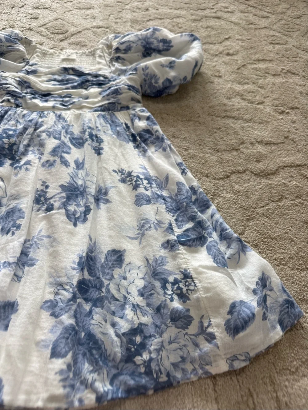 abercrombie kids White and Blue Floral Puff-Sleeve Dress